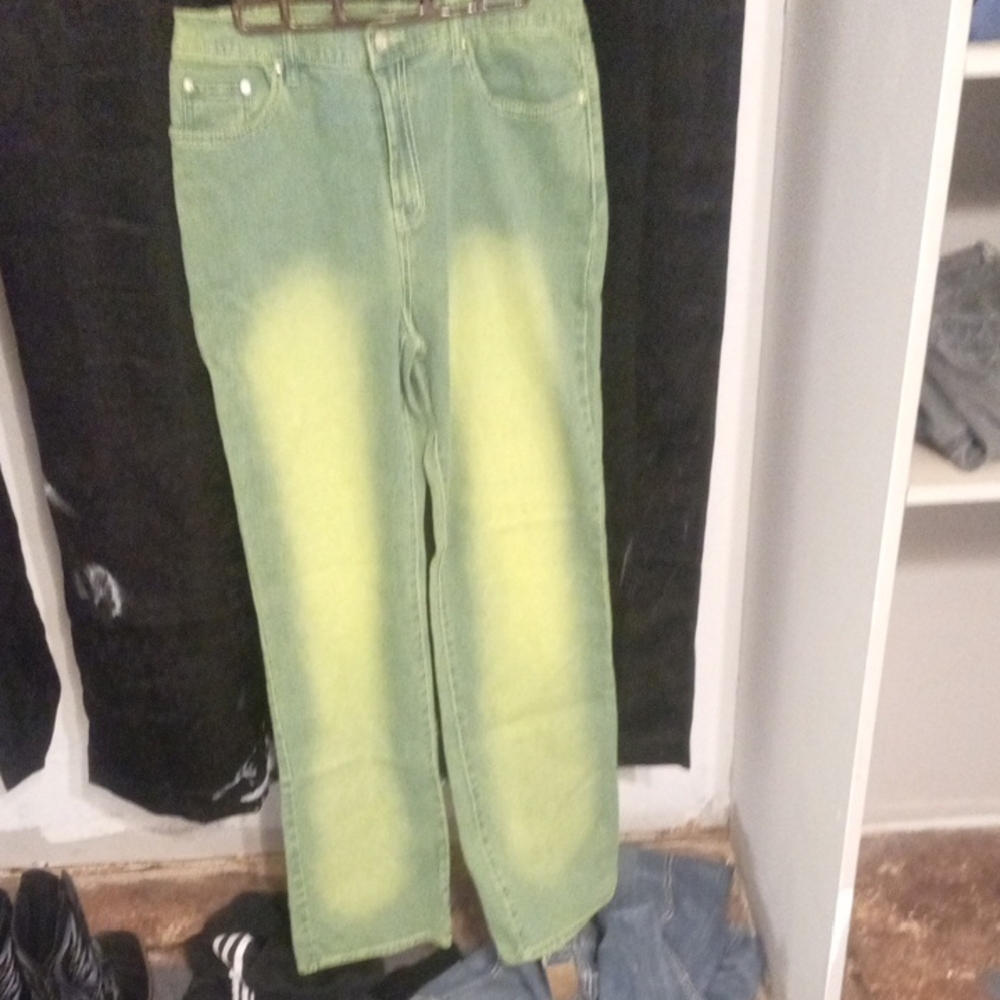 DG2 by Diane Gilman Green and Yellow Straight Leg Jeans